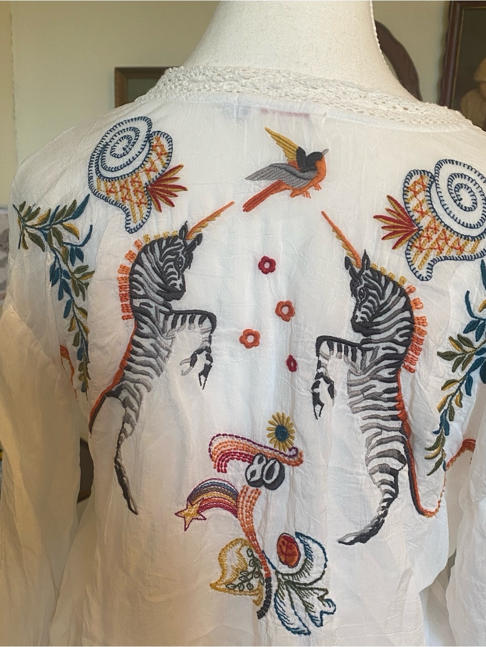 Johnny Was • Helen Embroidered Zebra Boho Button Front Top • White • Sz S - Picture 7 of 8